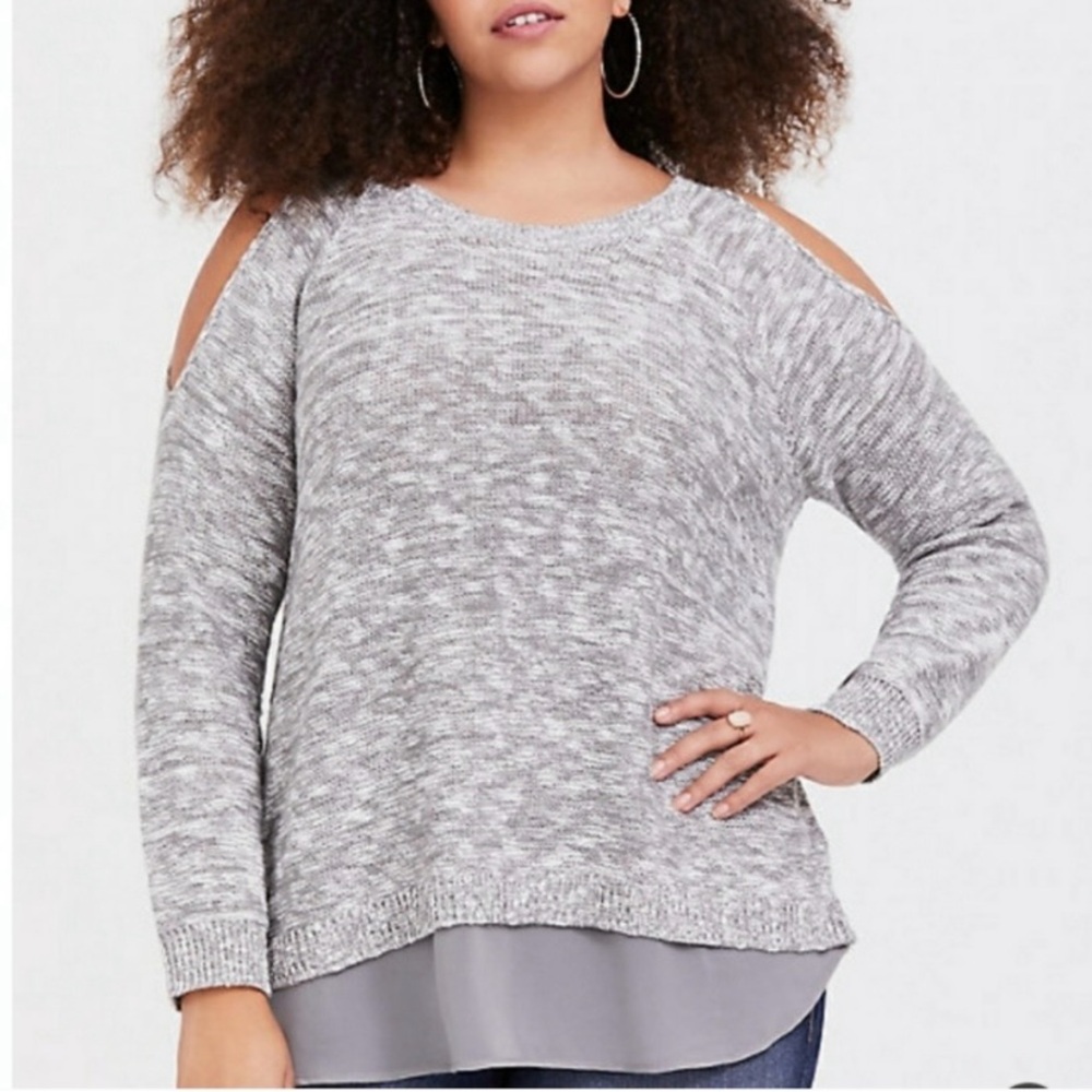 Torrid Gray Sweater with Cold Shoulder
